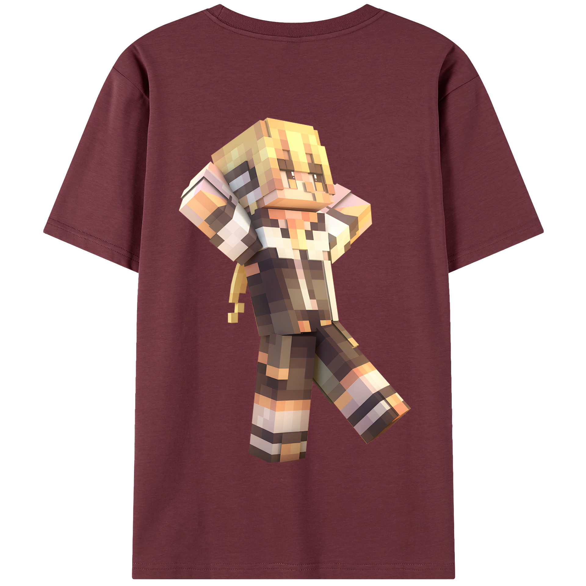 （画像用） マインクラフト ブロックの世界 Minecraft MC Block world 綿100％半袖Tシャツ（背面プリント）